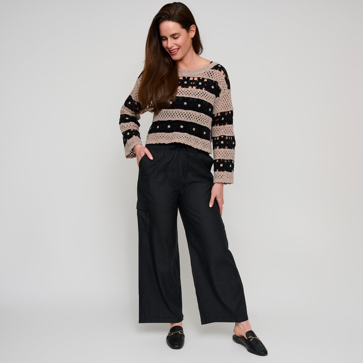 Open Knit Sweater Chenille Crochet Logng Sleeve Vera Sweater