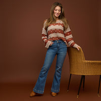 Open Knit Sweater Chenille Crochet Logng Sleeve Vera Sweater