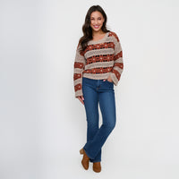 Open Knit Sweater Chenille Crochet Logng Sleeve Vera Sweater