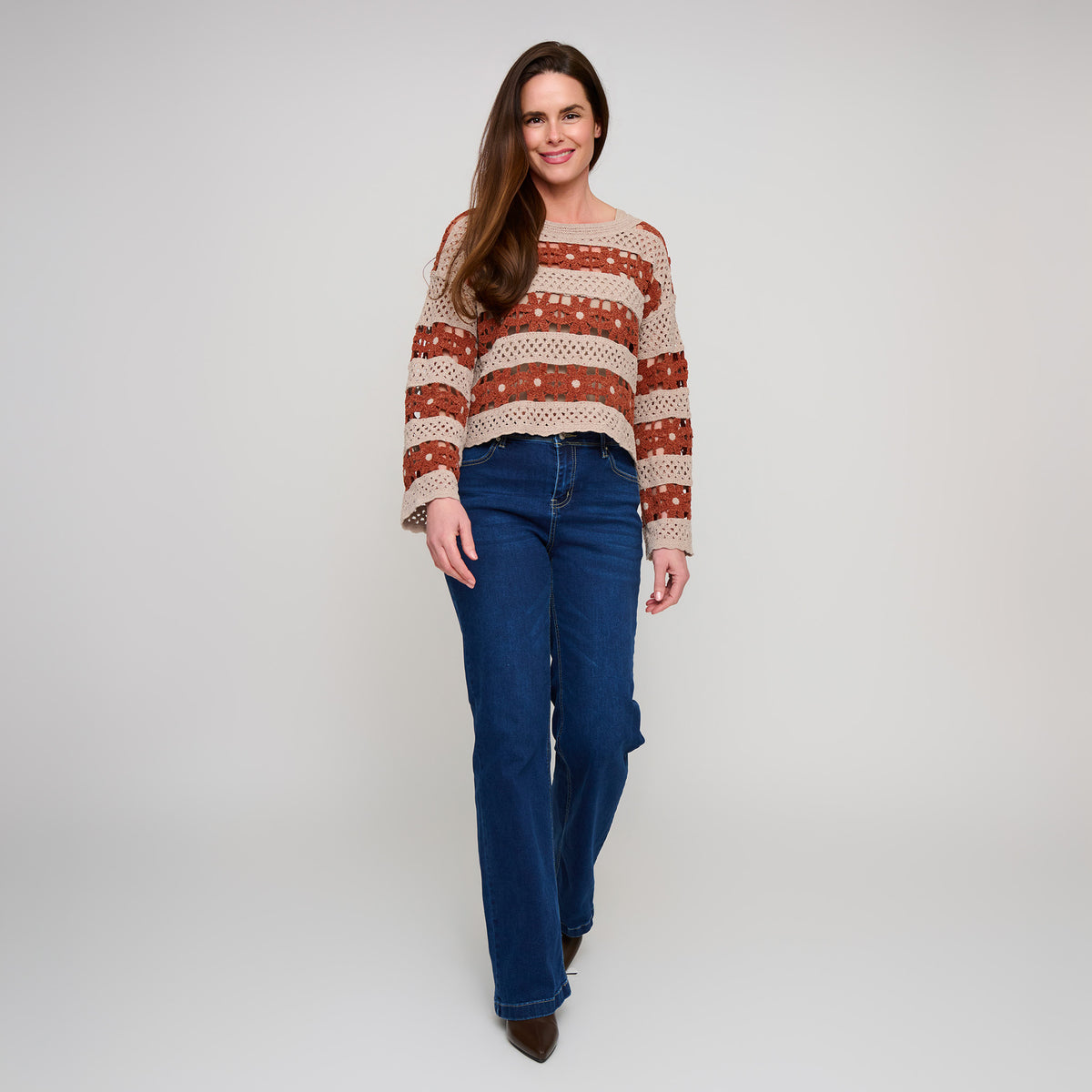 Open Knit Sweater Chenille Crochet Logng Sleeve Vera Sweater