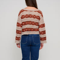 Open Knit Sweater Chenille Crochet Logng Sleeve Vera Sweater