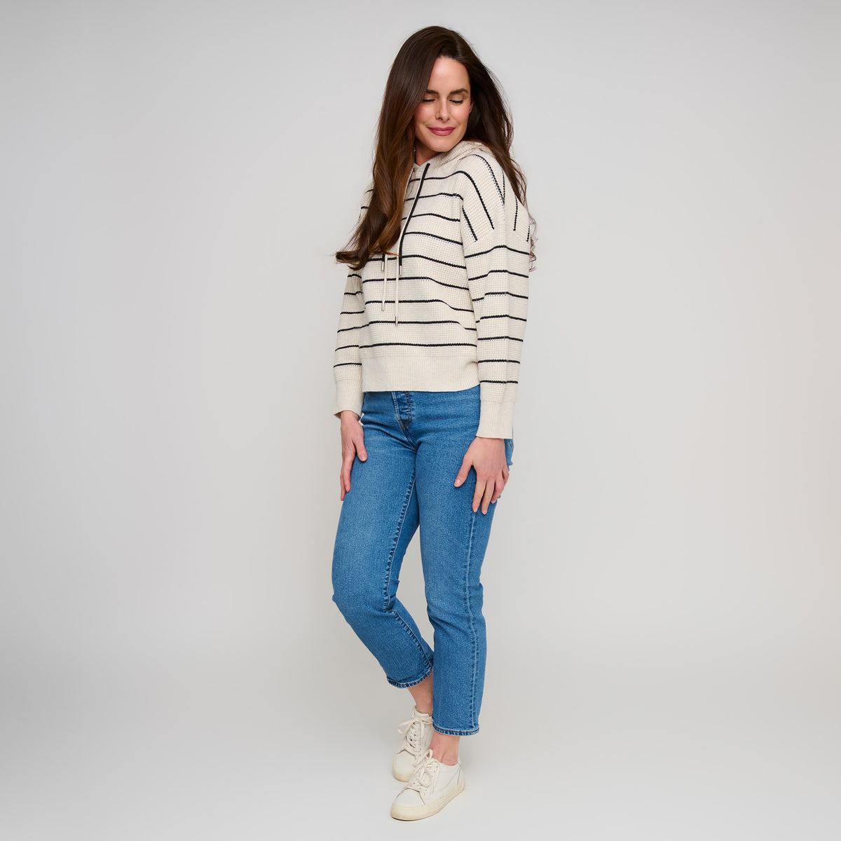 Striped Knit Hoodie Long Sleeve Cohen Sweater