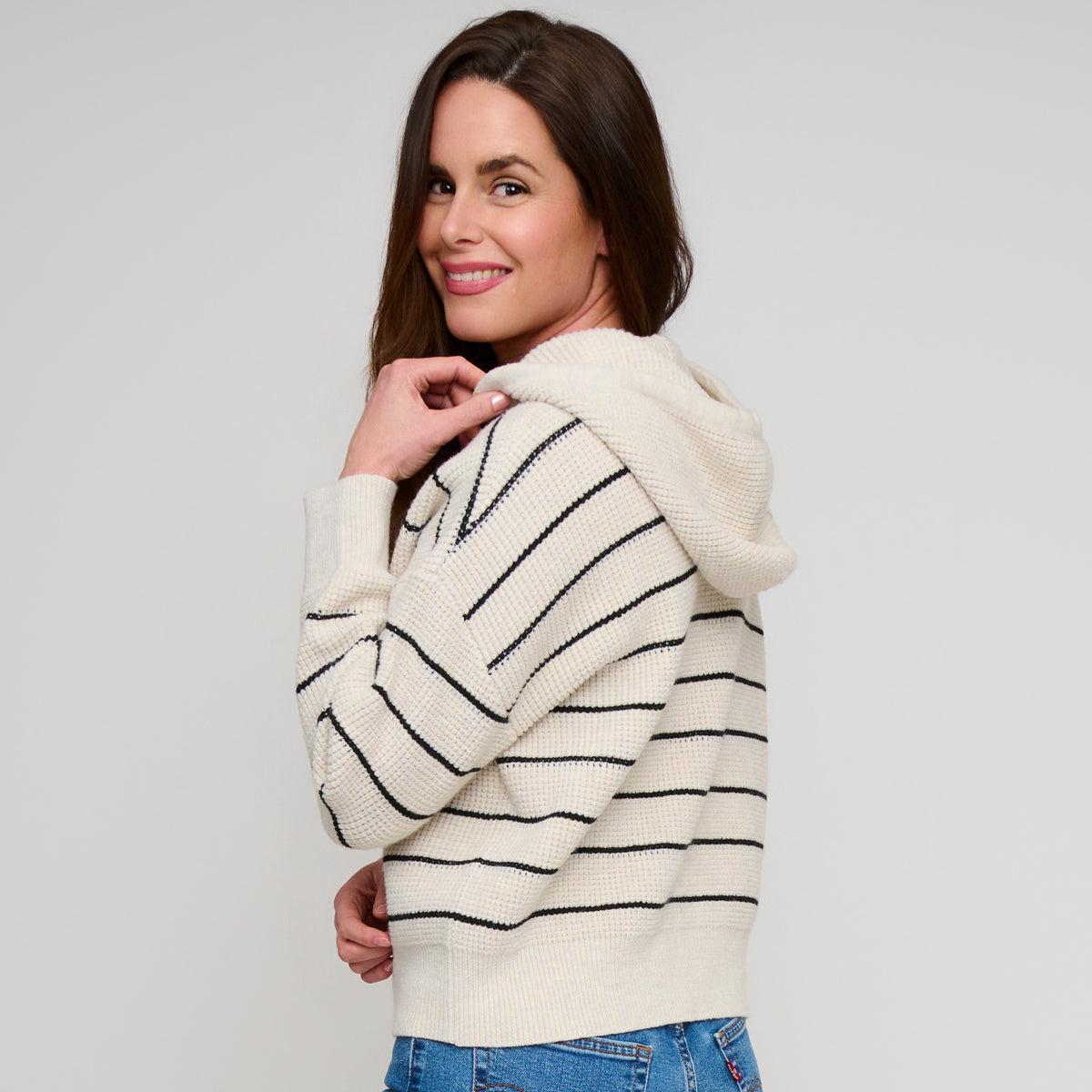 Striped Knit Hoodie Long Sleeve Cohen Sweater