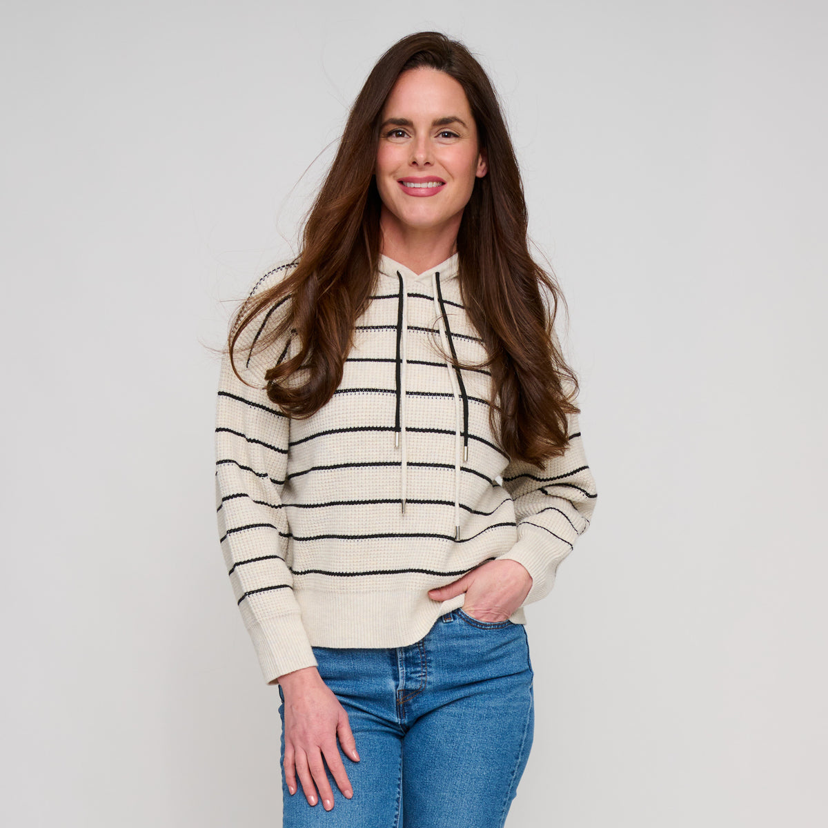 Striped Knit Hoodie Long Sleeve Cohen Sweater