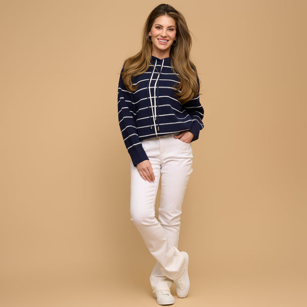 Striped Knit Hoodie Long Sleeve Cohen Sweater