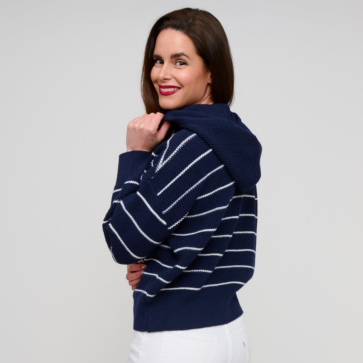 Striped Knit Hoodie Long Sleeve Cohen Sweater