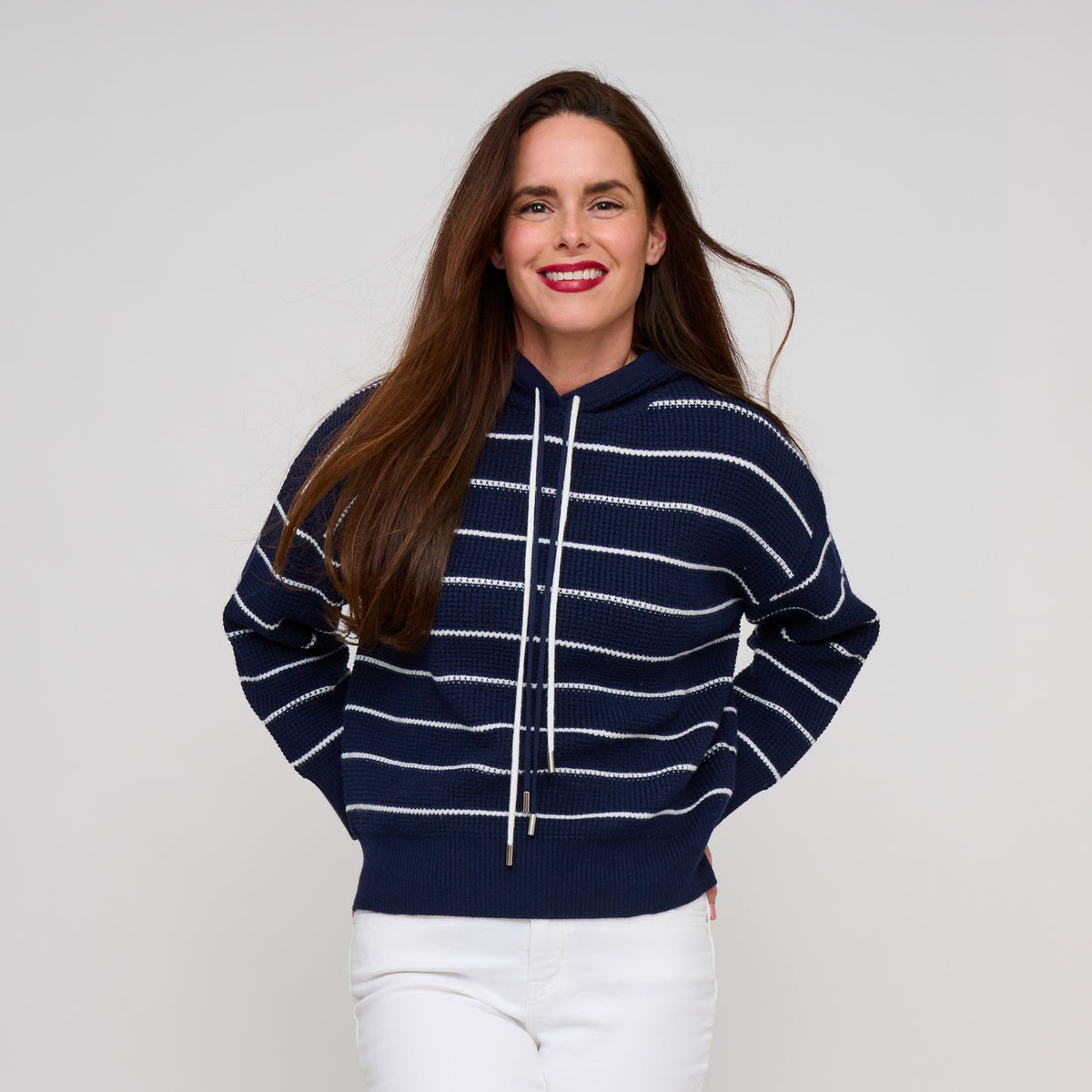 Striped Knit Hoodie Long Sleeve Cohen Sweater