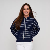 Striped Knit Hoodie Long Sleeve Cohen Sweater