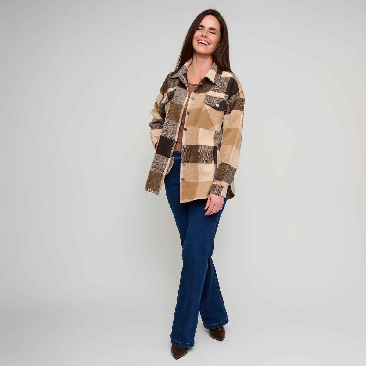 Plaid Flannel Shacket Long Sleeve Lennie Button Front Jacket