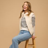 Cable Knit Puffer Vest Claire Zip Front Vest