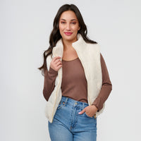 Cable Knit Puffer Vest Claire Zip Front Vest