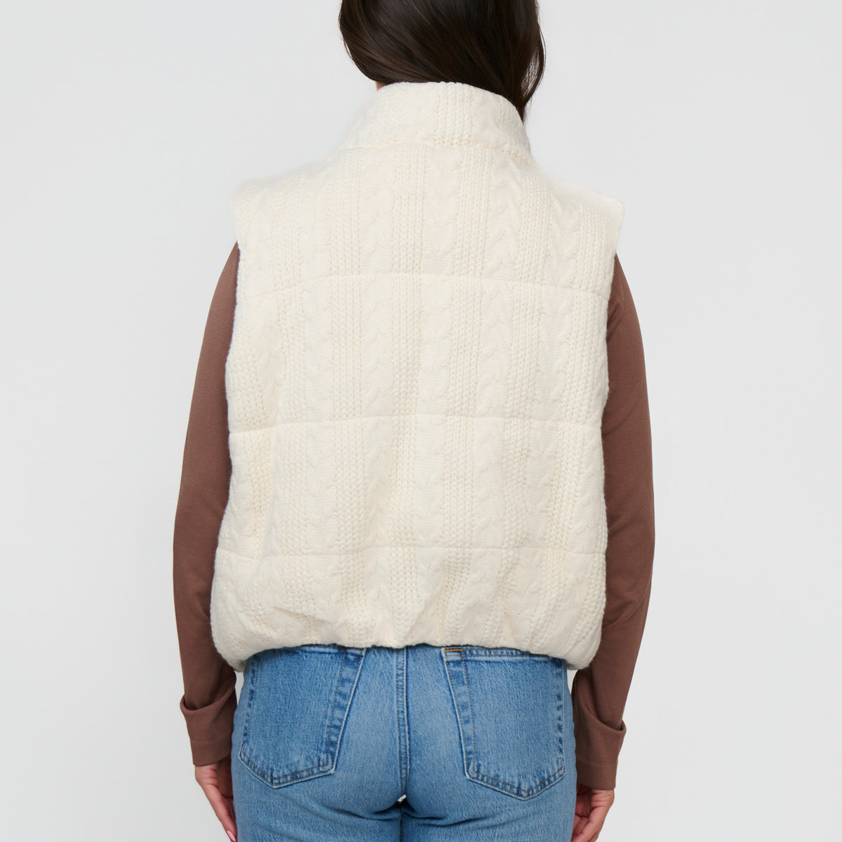 Cable Knit Puffer Vest Claire Zip Front Vest