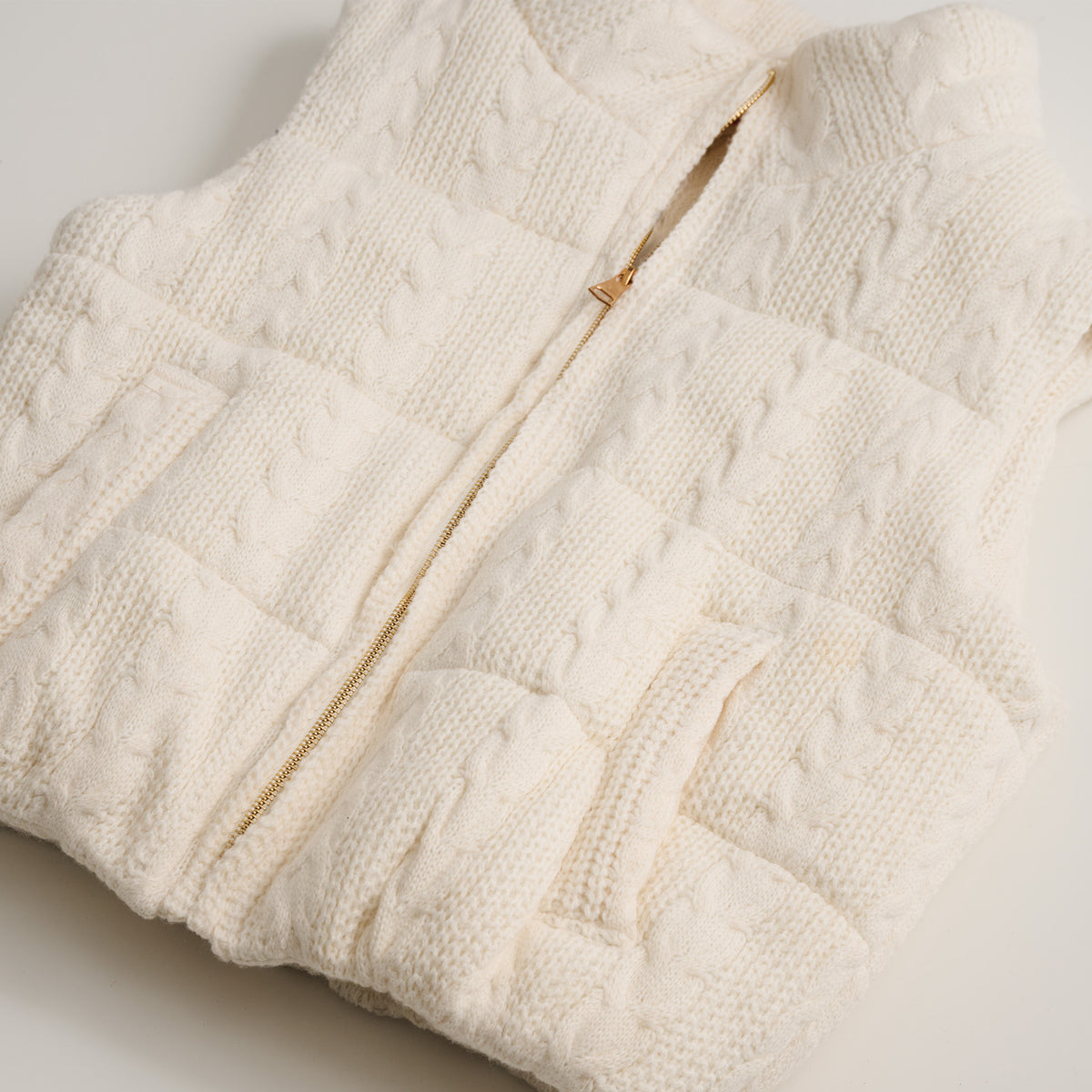 Cable Knit Puffer Vest Claire Zip Front Vest