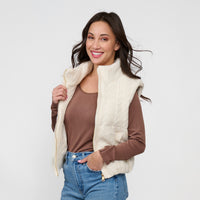 Cable Knit Puffer Vest Claire Zip Front Vest