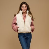 Cable Knit Puffer Vest Claire Zip Front Vest
