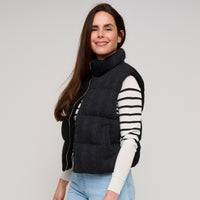 Cable Knit Puffer Vest Claire Zip Front Vest