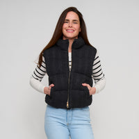 Cable Knit Puffer Vest Claire Zip Front Vest