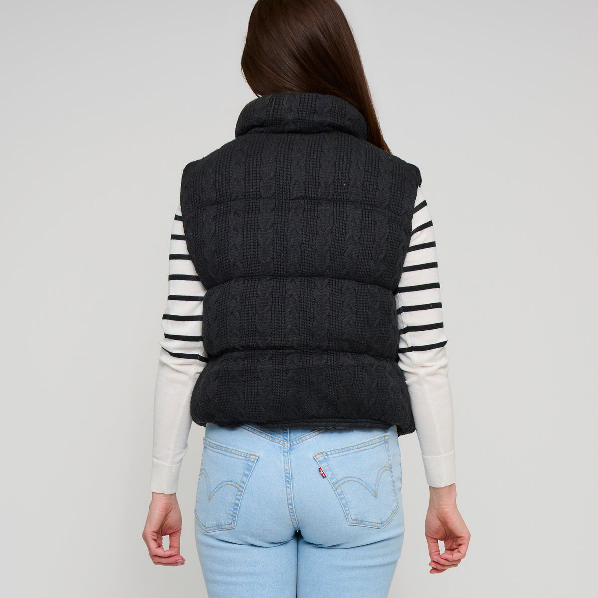 Cable Knit Puffer Vest Claire Zip Front Vest