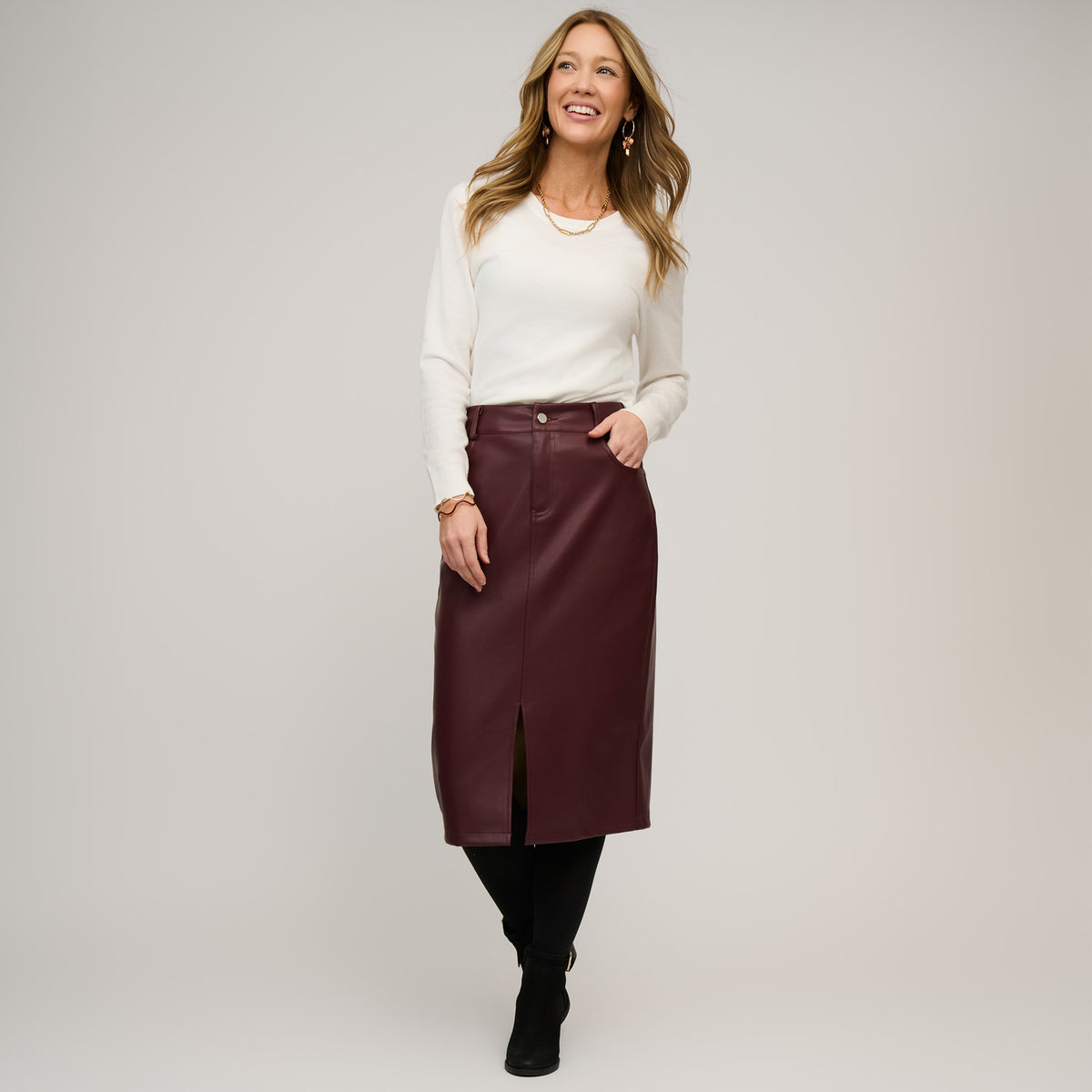 Vegan Leather Midi Skirt Corinne Skirt