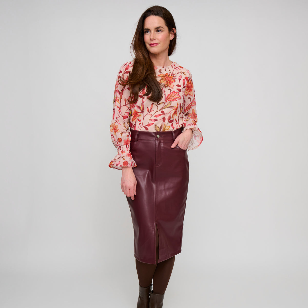 Vegan Leather Midi Skirt Corinne Skirt