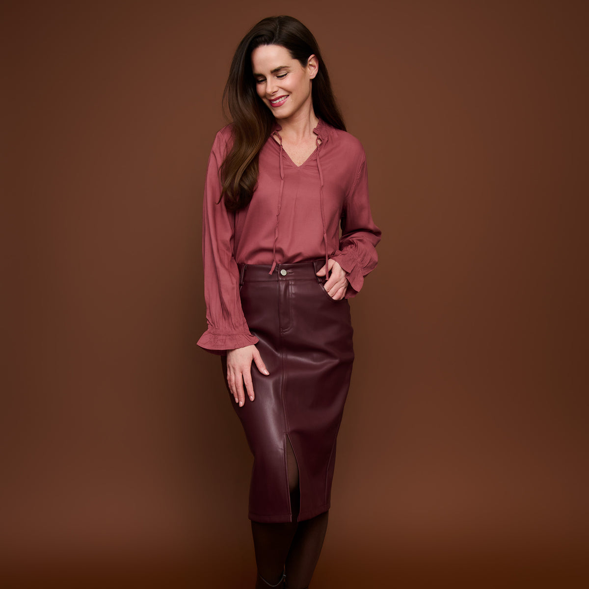 Vegan Leather Midi Skirt Corinne Skirt