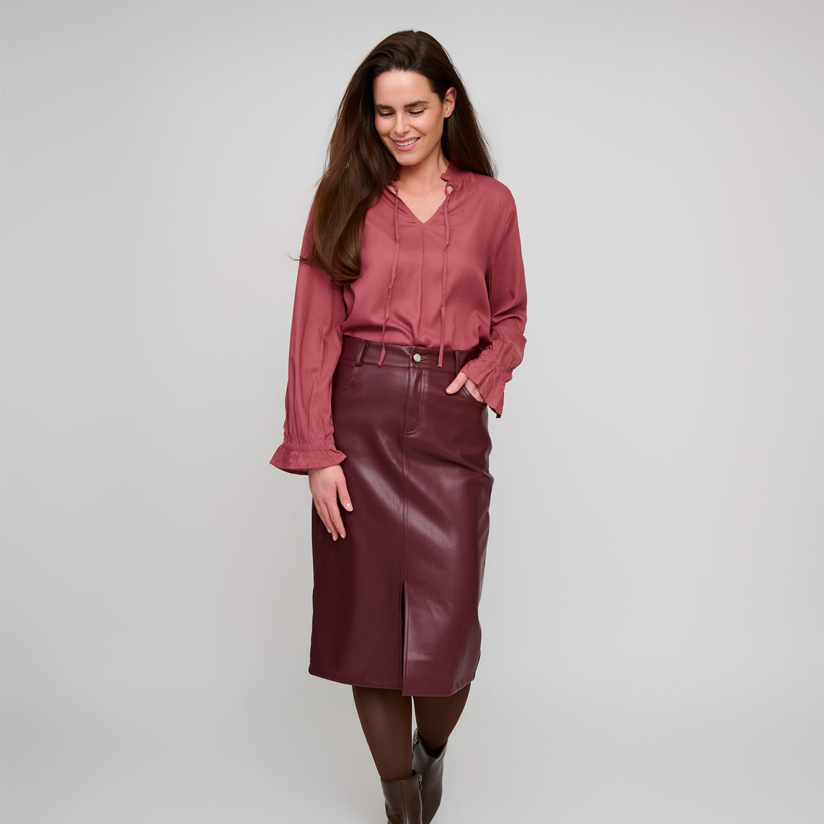Vegan Leather Midi Skirt Corinne Skirt