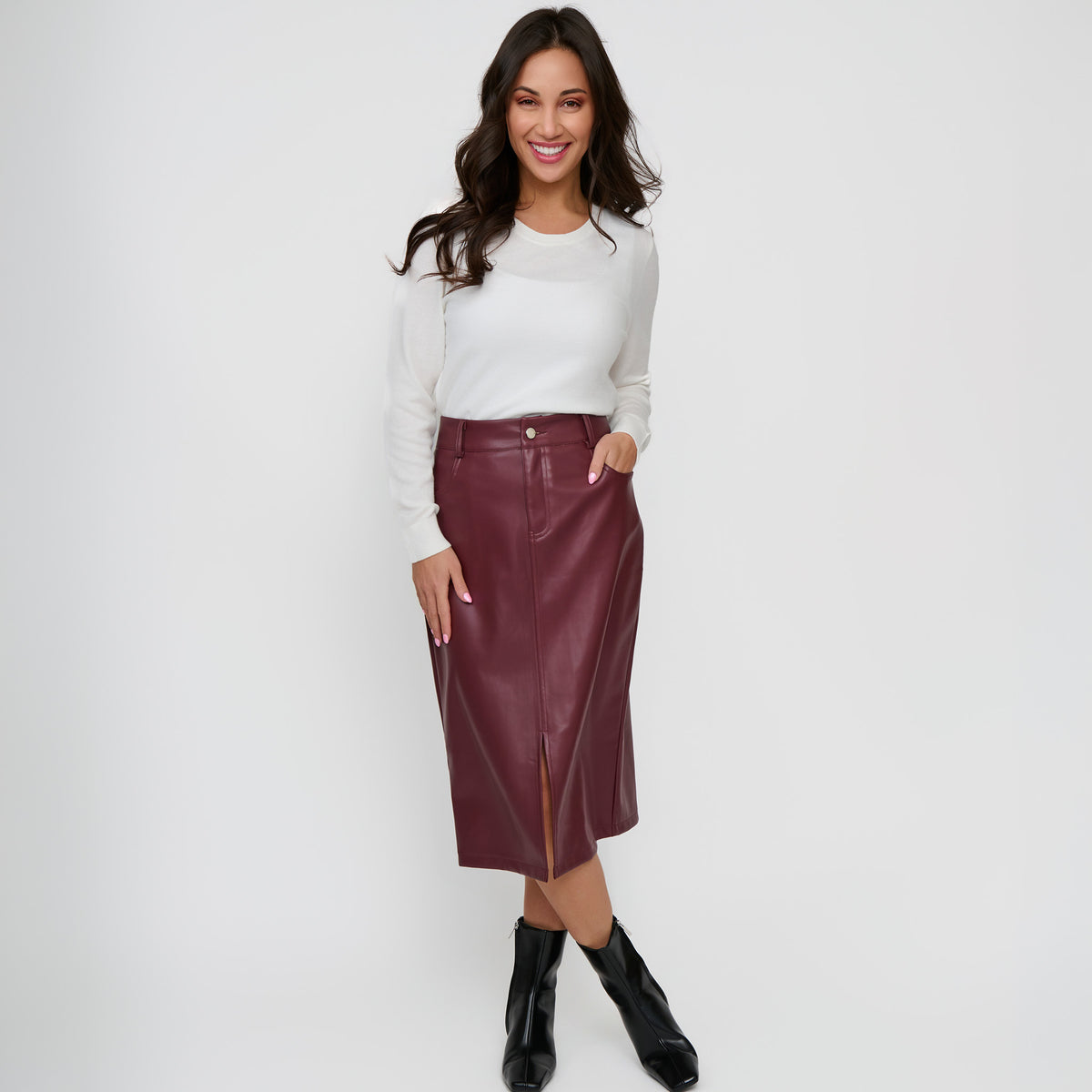 Vegan Leather Midi Skirt Corinne Skirt