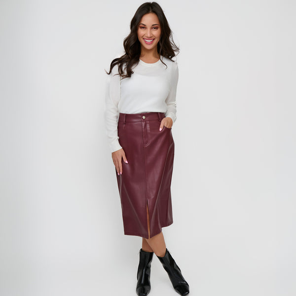 Vegan Leather Midi Skirt Corinne Skirt