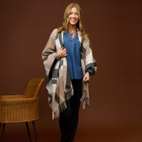 Plaid Wrap Open Front Fringe One Size Alora Shawl
