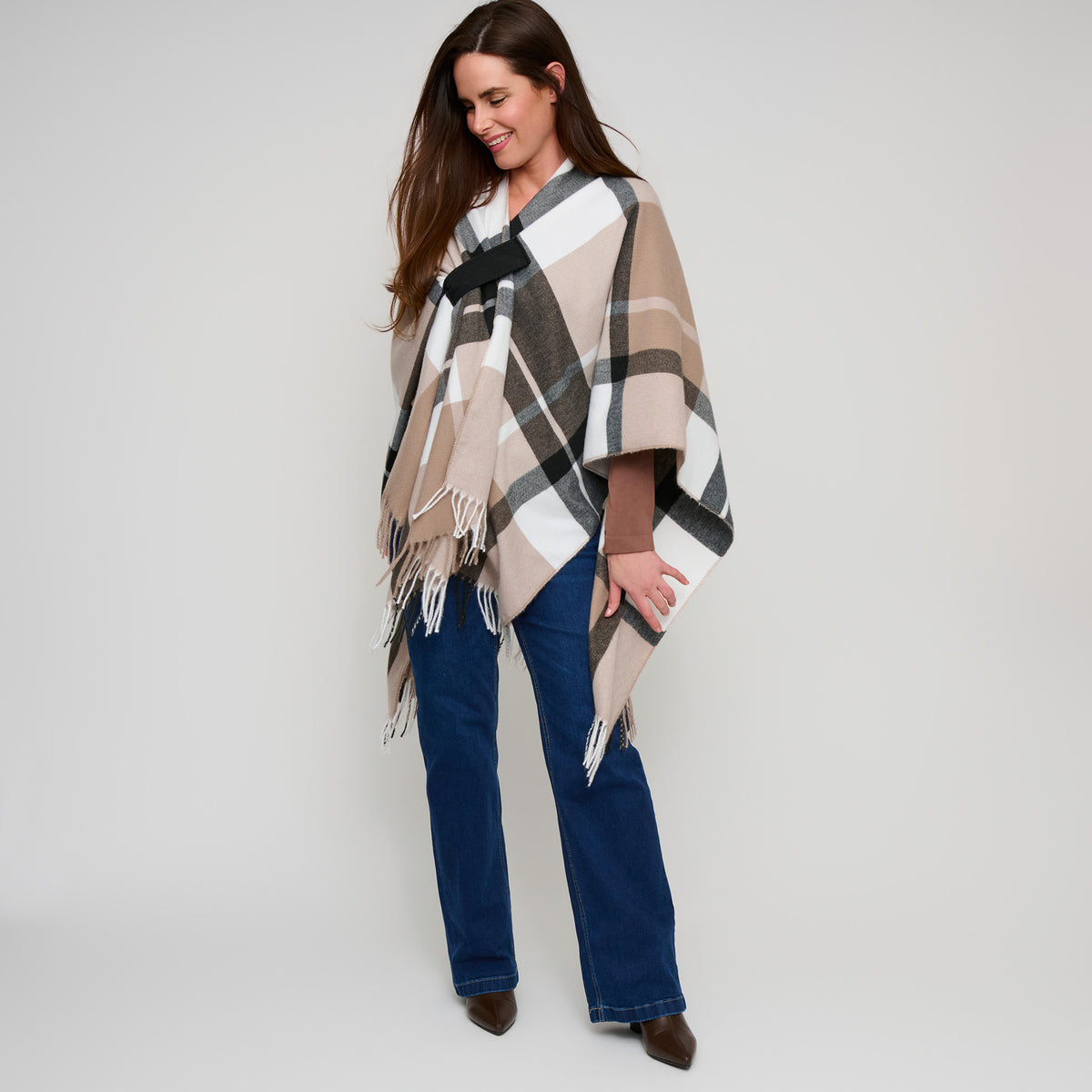 Plaid Wrap Open Front Fringe One Size Alora Shawl