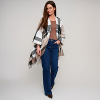 Plaid Wrap Open Front Fringe One Size Alora Shawl