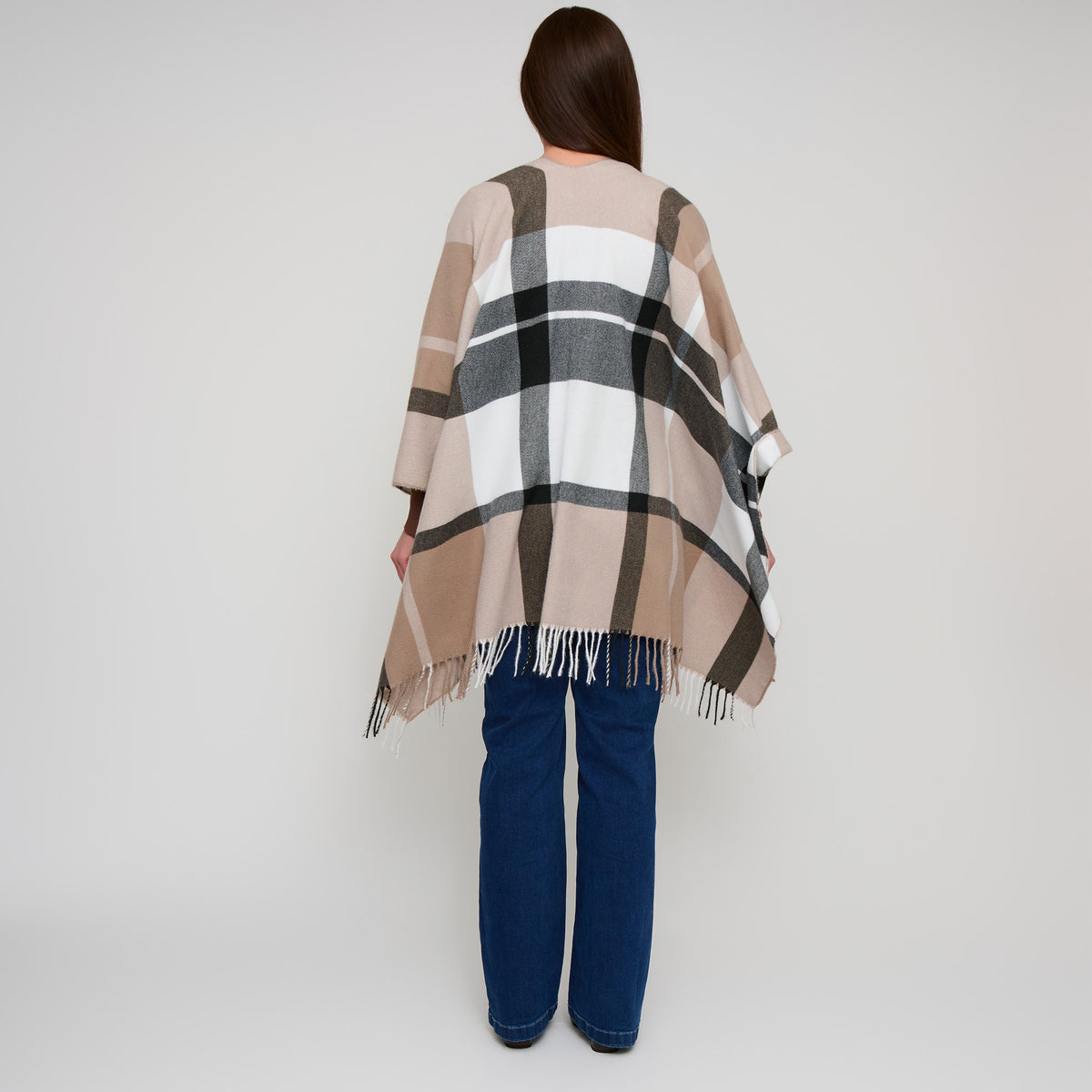 Plaid Wrap Open Front Fringe One Size Alora Shawl