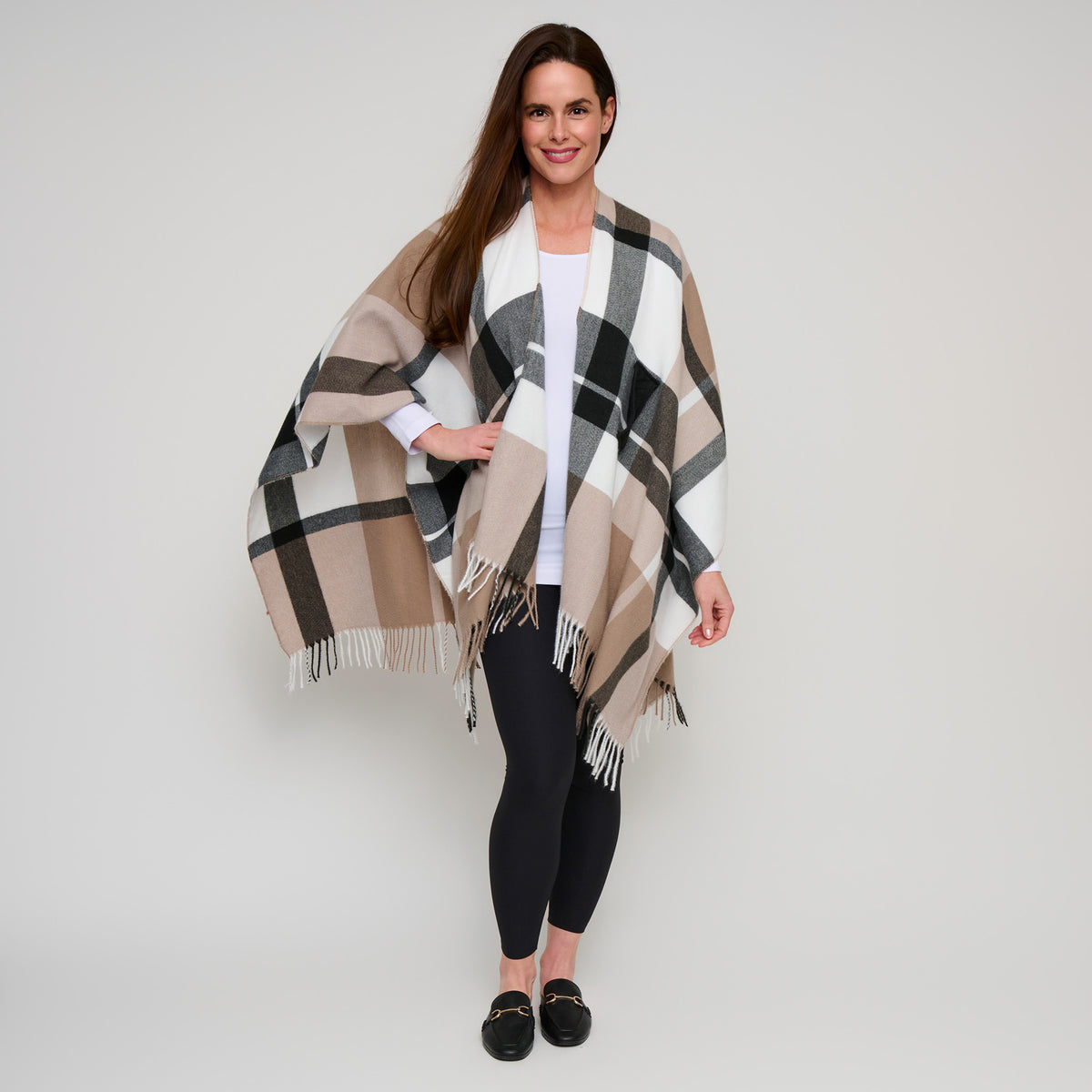 Plaid Wrap Open Front Fringe One Size Alora Shawl