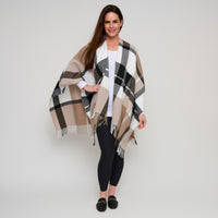 Plaid Wrap Open Front Fringe One Size Alora Shawl