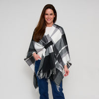 Plaid Wrap Open Front Fringe One Size Alora Shawl