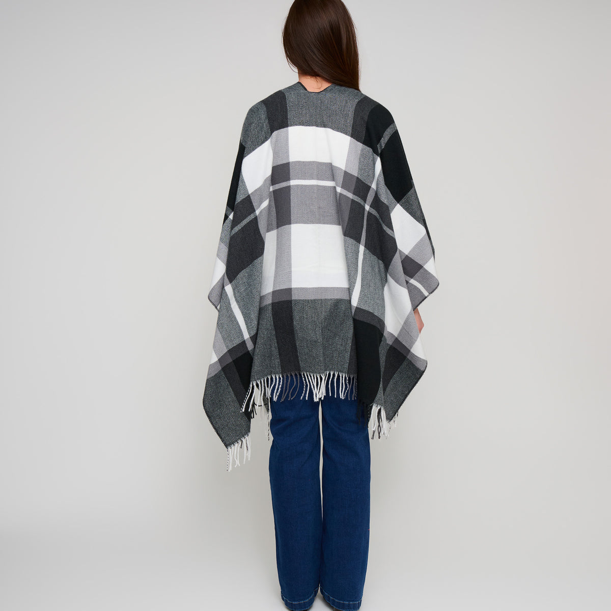 Plaid Wrap Open Front Fringe One Size Alora Shawl