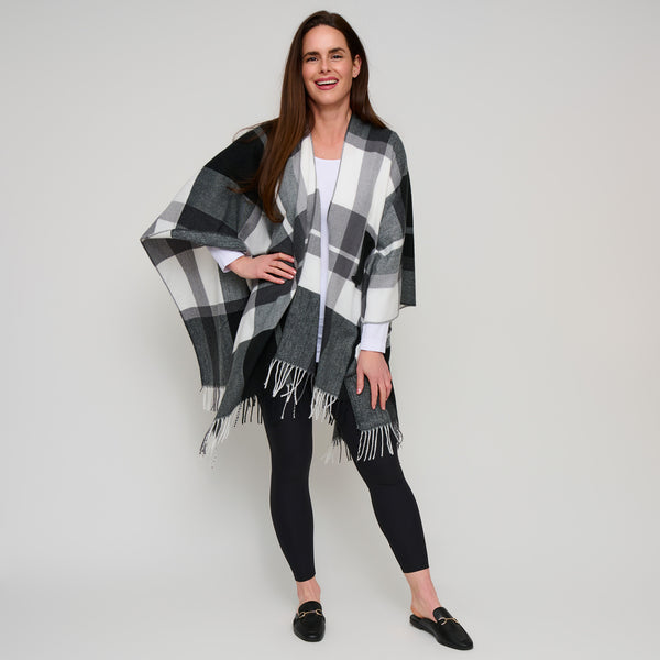 Plaid Wrap Open Front Fringe One Size Alora Shawl