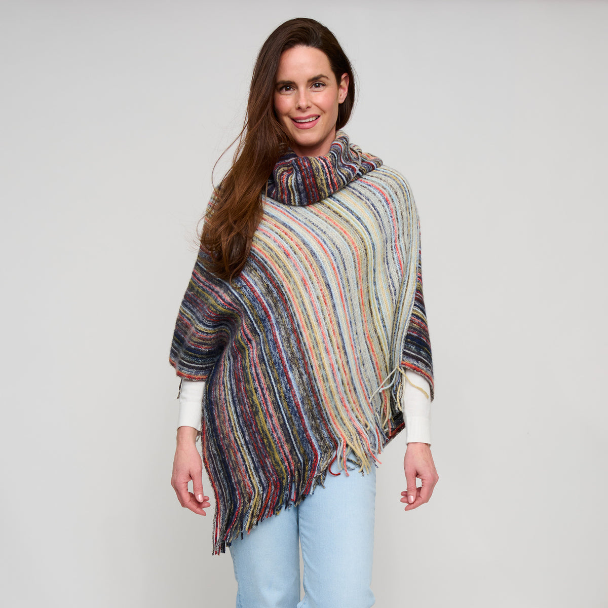 Striped Funnel Neck Poncho Midnight One Size Wrap