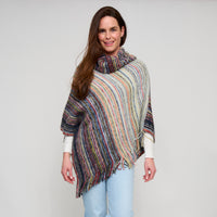 Striped Funnel Neck Poncho Midnight One Size Wrap