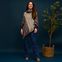 Striped Funnel Neck Poncho Midnight One Size Wrap