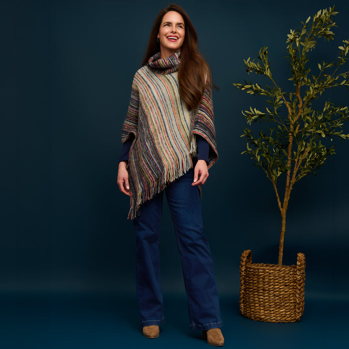 Striped Funnel Neck Poncho Midnight One Size Wrap