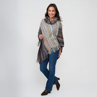 Striped Funnel Neck Poncho Midnight One Size Wrap