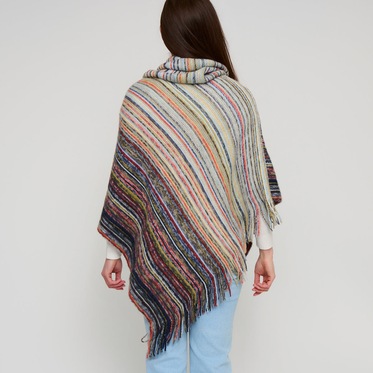 Striped Funnel Neck Poncho Midnight One Size Wrap