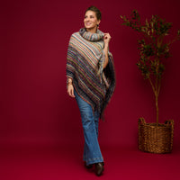 Striped Funnel Neck Poncho Midnight One Size Wrap
