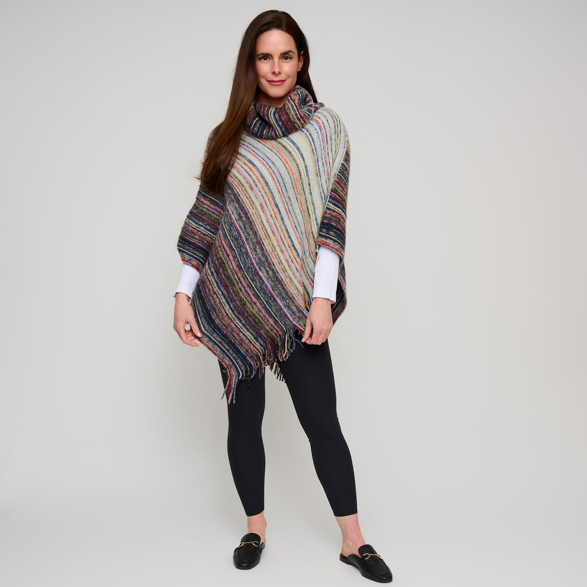 Striped Funnel Neck Poncho Midnight One Size Wrap
