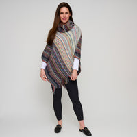 Striped Funnel Neck Poncho Midnight One Size Wrap