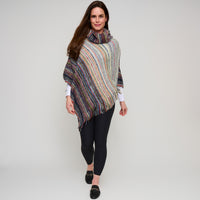 Striped Funnel Neck Poncho Midnight One Size Wrap