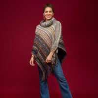Striped Funnel Neck Poncho Midnight One Size Wrap