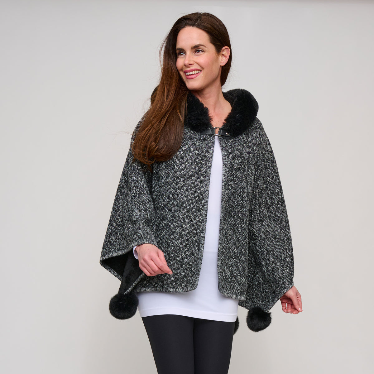 Hooded Poncho Faux Fur Lined One Size Juliette Wrap