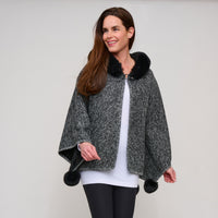 Hooded Poncho Faux Fur Lined One Size Juliette Wrap